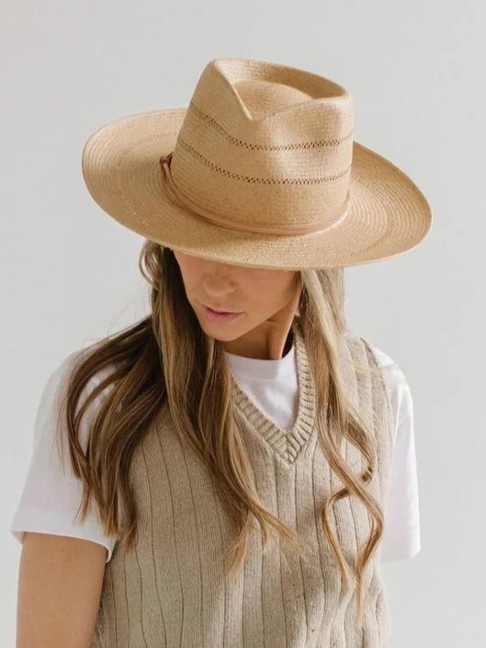 Gigi Pip Arlo Rancher Fedora Straw Hat In Honey Boho Summer Beach Size 57 - Picture 3 of 16